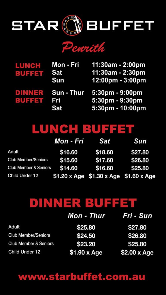 Star Buffet price list 2019