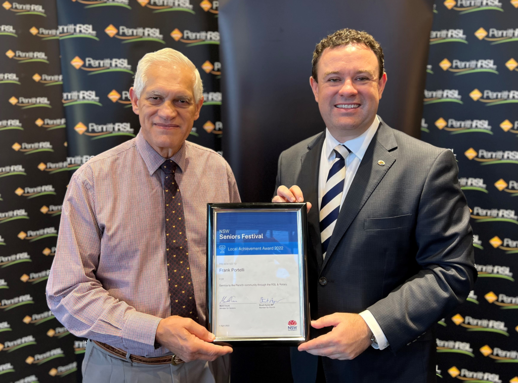 NSW Seniors Festival Local Achievement Award 2022 - Frank Portelli & Stuart Ayres MP