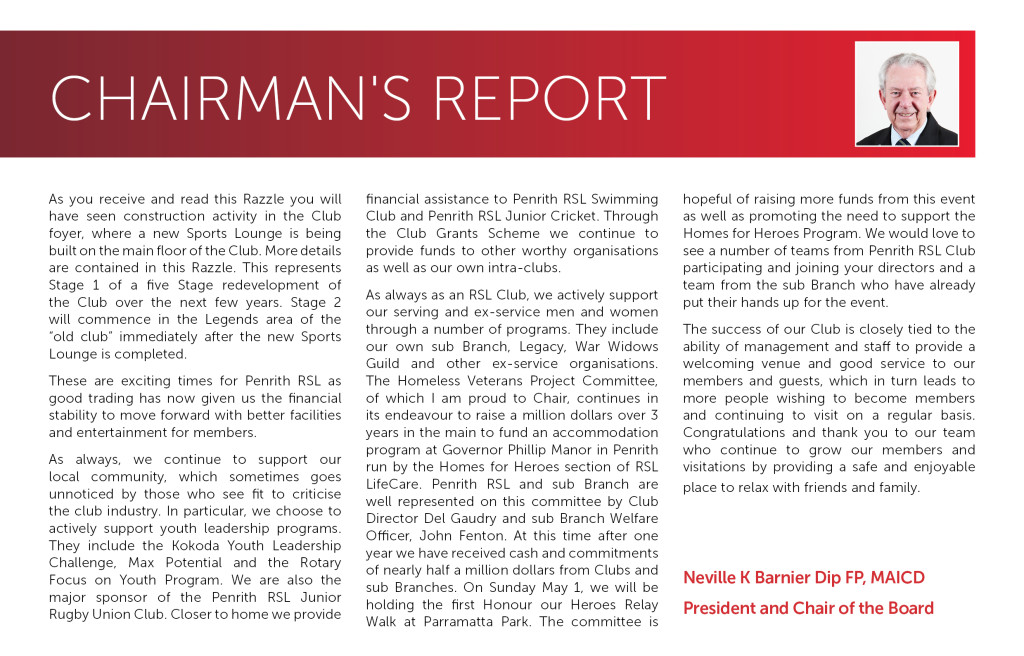 Chairman Report April 2016 Penrith RSLPenrith RSL