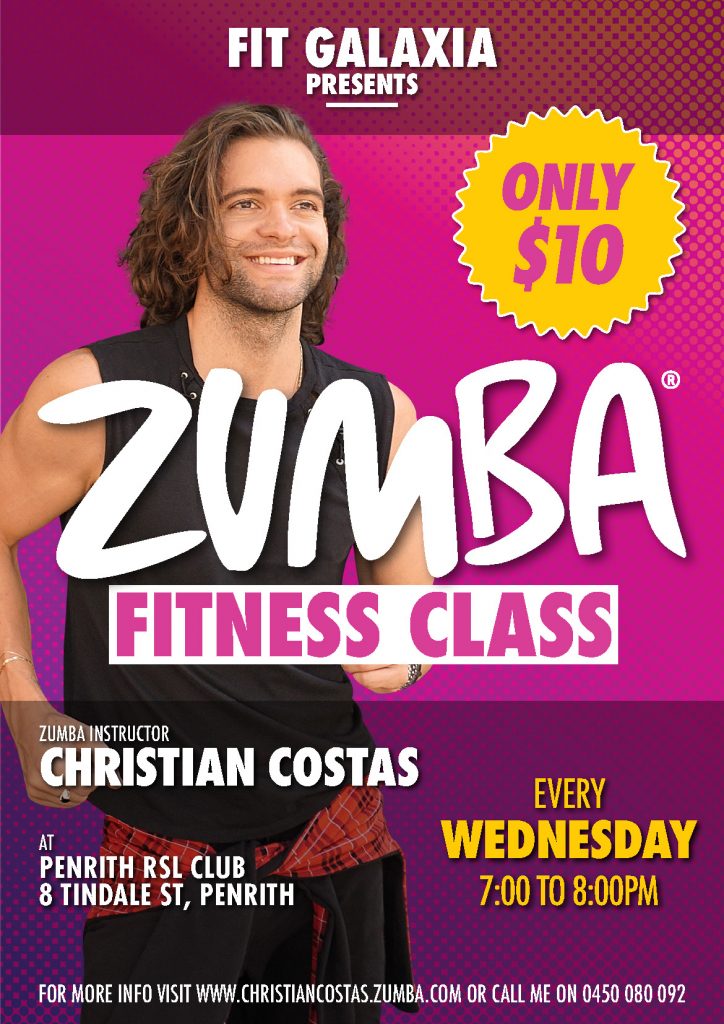 Zumba with Christian Costas Fitness Class at Penrith RSL. Every Wednesday from 7pm 