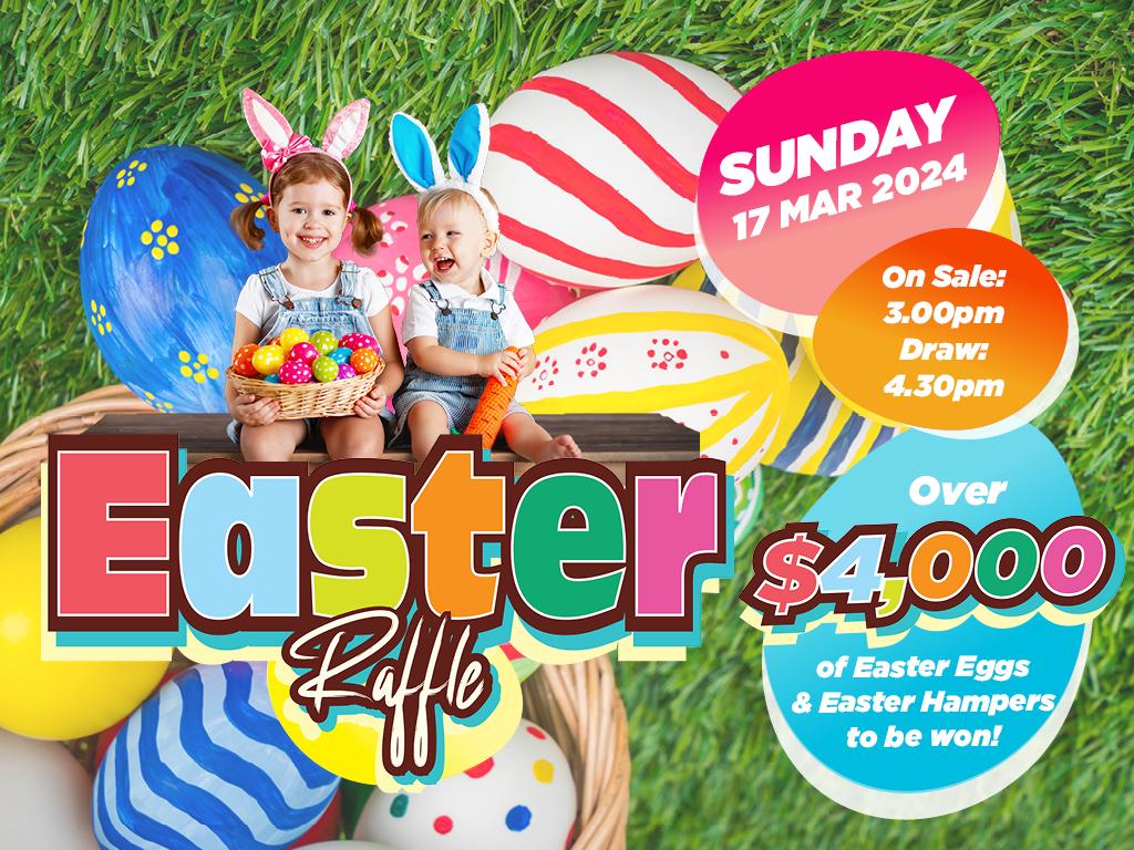 Easter Raffle at Penrith RSL. Sunday 17th March 2024 from 4.30pm. Over $4,000 of Easter Eggs & Easter Hampers to be won!